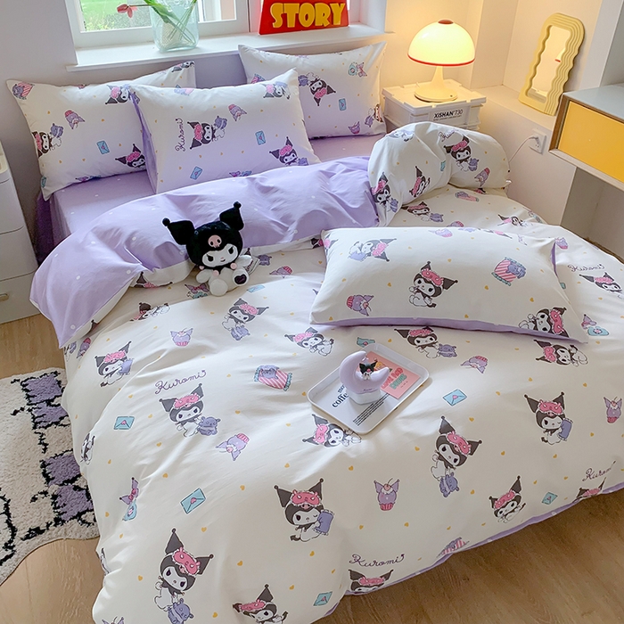 91家纺网 家纺一手货源 找家纺 玉元坊 2025年5月新品三丽鸥全棉床单纯棉床裙床笠三四件套简约基础款式-库洛米简约款式 库洛米伙伴【简约款】