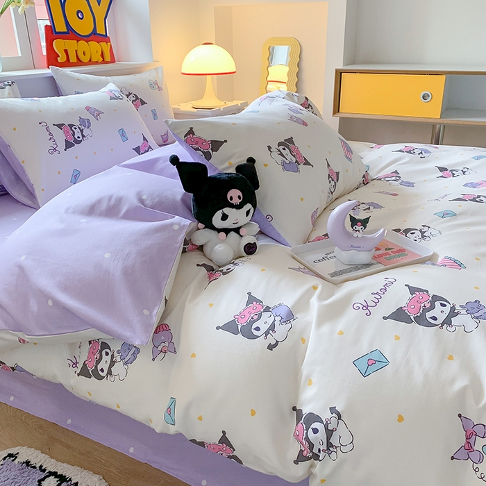 91家纺网 家纺一手货源 找家纺 玉元坊 2025年5月新品三丽鸥全棉床单纯棉床裙床笠三四件套简约基础款式-库洛米简约款式 库洛米伙伴【简约款】