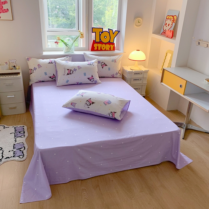 91家纺网 家纺一手货源 找家纺 玉元坊 2025年5月新品三丽鸥全棉床单纯棉床裙床笠三四件套简约基础款式-库洛米简约款式 库洛米伙伴【简约款】