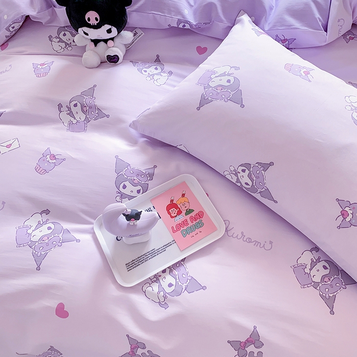 91家纺网 家纺一手货源 找家纺 玉元坊 2025年5月新品三丽鸥全棉床单纯棉床裙床笠三四件套简约基础款式-库洛米简约款式 库洛米宝贝【简约款】