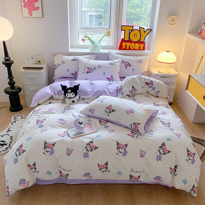 玉元坊 2025年5月新品三丽鸥全棉床单纯棉床裙床笠三四件套简约基础款式-库洛米简约款式 库洛米伙伴【简约款】