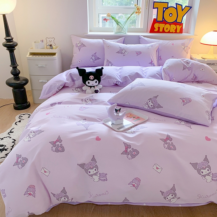 91家纺网 家纺一手货源 找家纺 玉元坊 2025年5月新品三丽鸥全棉床单纯棉床裙床笠三四件套简约基础款式-库洛米简约款式 库洛米宝贝【简约款】