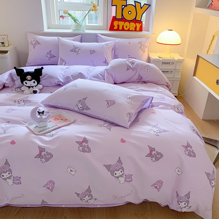 91家纺网 家纺一手货源 找家纺 玉元坊 2025年5月新品三丽鸥全棉床单纯棉床裙床笠三四件套简约基础款式-库洛米简约款式 库洛米宝贝【简约款】