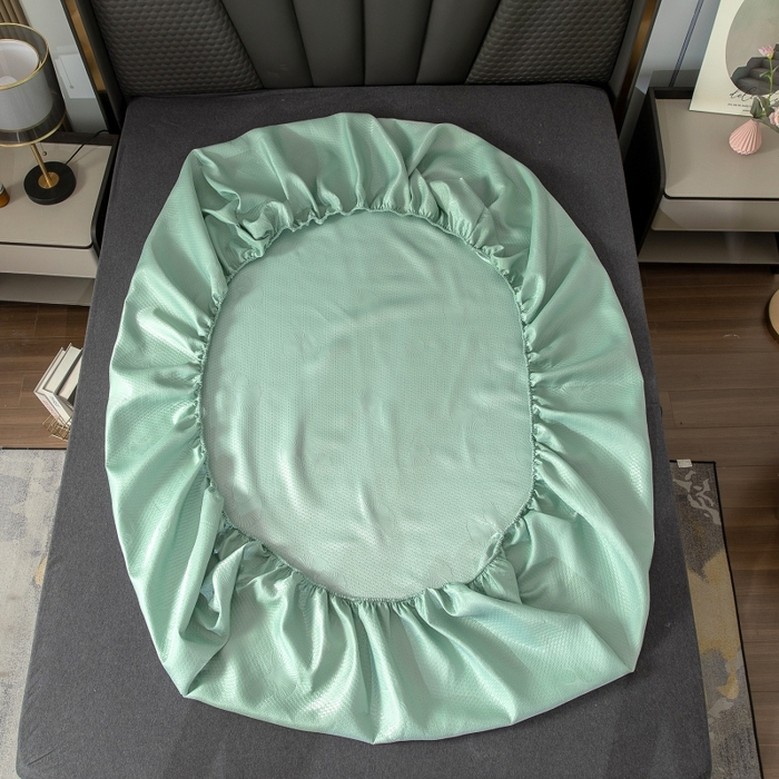 91家纺网 家纺一手货源 找家纺 乐居家纺 2025新款A类凉感纤维凉豆豆可水洗冰丝凉席席子床笠款 水绿-银杏叶