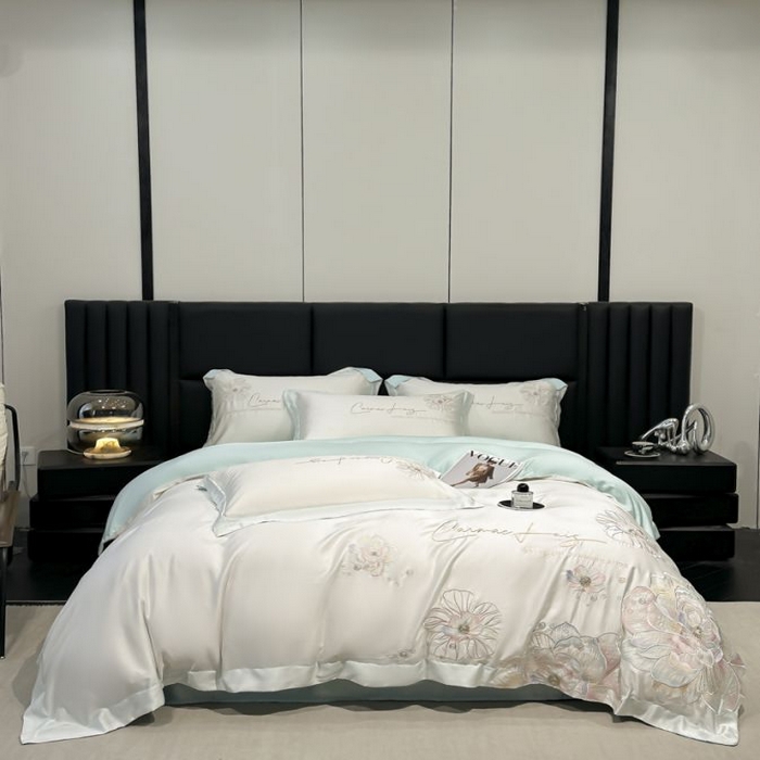 91家纺网 家纺一手货源 找家纺 欧乐蒂 2025新款水洗冰丝刺绣四件套-花颜 花颜-白兰