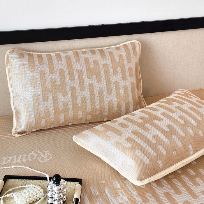 91家纺网 家纺一手货源 找家纺 乐居家纺 2025新款A类碳光抗菌凉感可水洗冰丝凉席席子床笠款 浪漫之家-咖