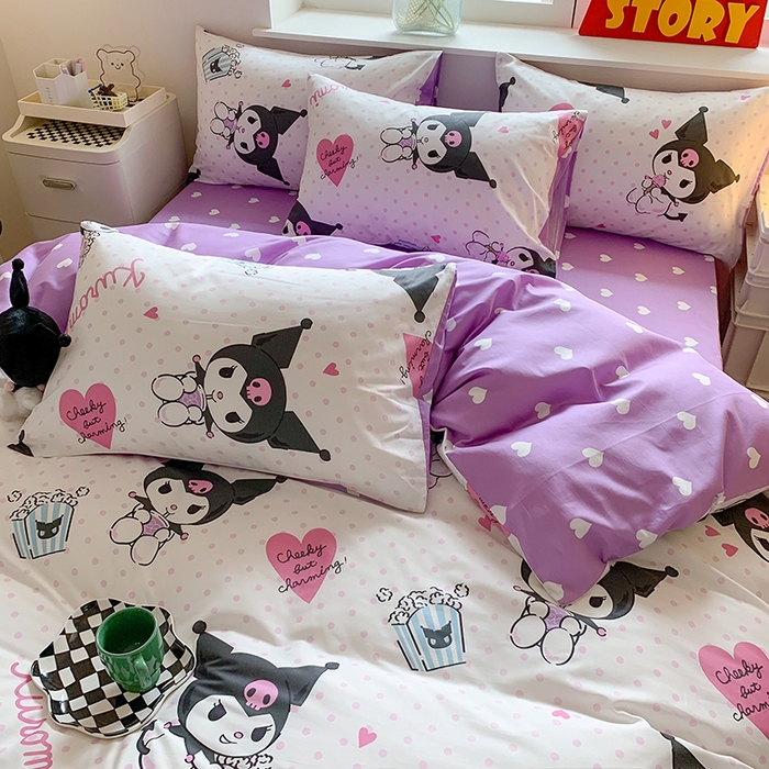 91家纺网 家纺一手货源 找家纺 玉元坊 2025年5月新品三丽鸥全棉床单纯棉床裙床笠三四件套简约基础款式-库洛米简约款式 甜筒库洛米【简约款】