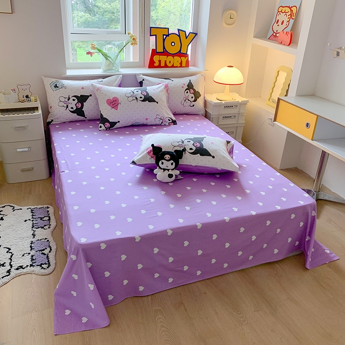 91家纺网 家纺一手货源 找家纺 玉元坊 2025年5月新品三丽鸥全棉床单纯棉床裙床笠三四件套简约基础款式-库洛米简约款式 甜筒库洛米【简约款】