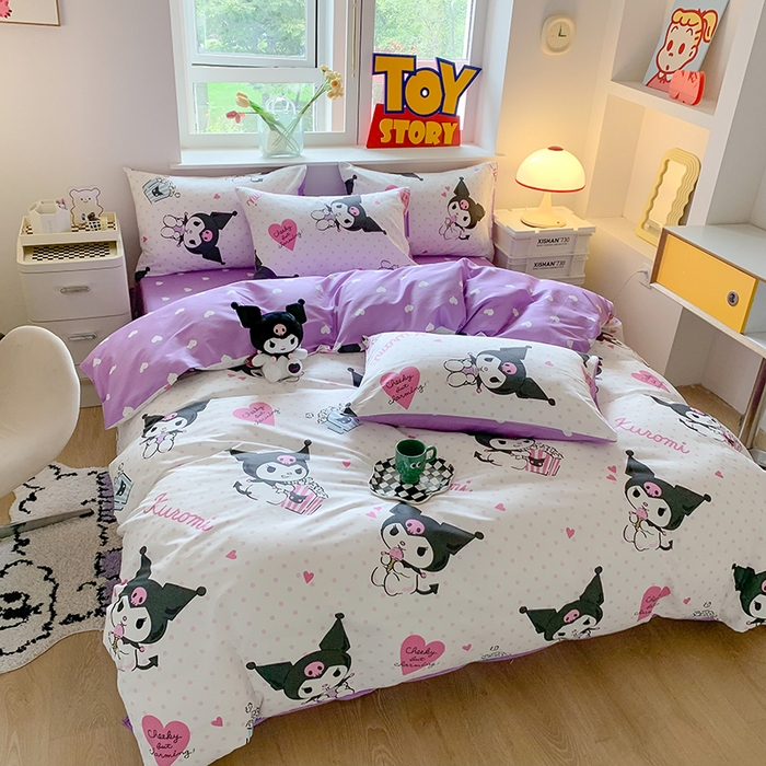 91家纺网 家纺一手货源 找家纺 玉元坊 2025年5月新品三丽鸥全棉床单纯棉床裙床笠三四件套简约基础款式-库洛米简约款式 甜筒库洛米【简约款】