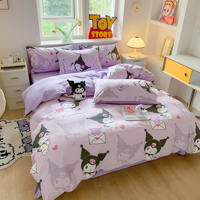 91家纺网 家纺一手货源 找家纺 玉元坊 2025年5月新品三丽鸥全棉床单纯棉床裙床笠三四件套简约基础款式-库洛米简约款式 库洛米【简约款】