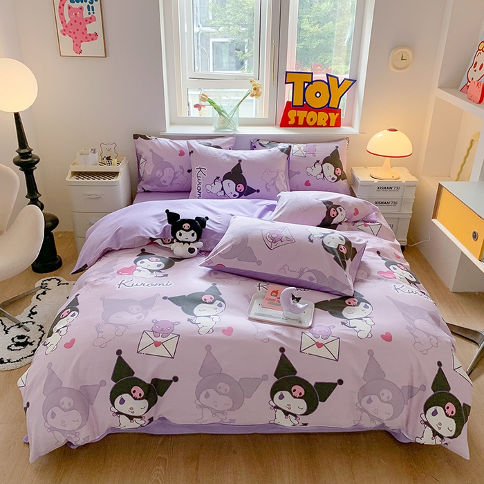 玉元坊 2025年5月新品三丽鸥全棉床单纯棉床裙床笠三四件套简约基础款式-库洛米简约款式 库洛米【简约款】