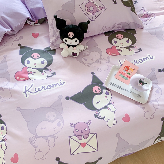 91家纺网 家纺一手货源 找家纺 玉元坊 2025年5月新品三丽鸥全棉床单纯棉床裙床笠三四件套简约基础款式-库洛米简约款式 库洛米【简约款】