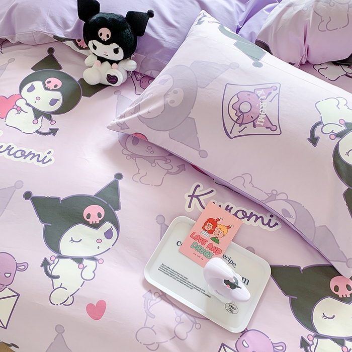 91家纺网 家纺一手货源 找家纺 玉元坊 2025年5月新品三丽鸥全棉床单纯棉床裙床笠三四件套简约基础款式-库洛米简约款式 库洛米【简约款】