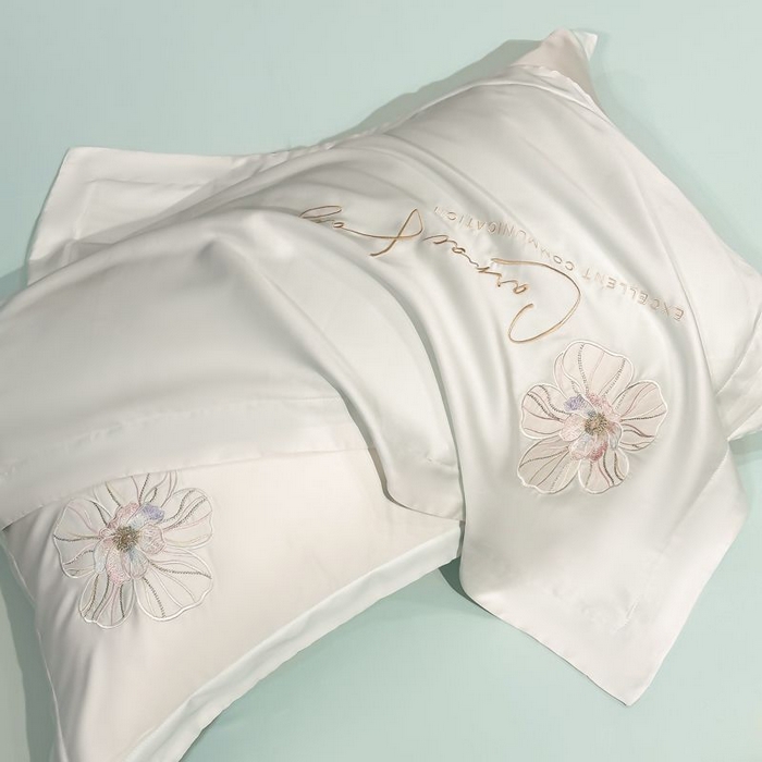 91家纺网 家纺一手货源 找家纺 欧乐蒂 2025新款水洗冰丝刺绣四件套-花颜 花颜-白兰