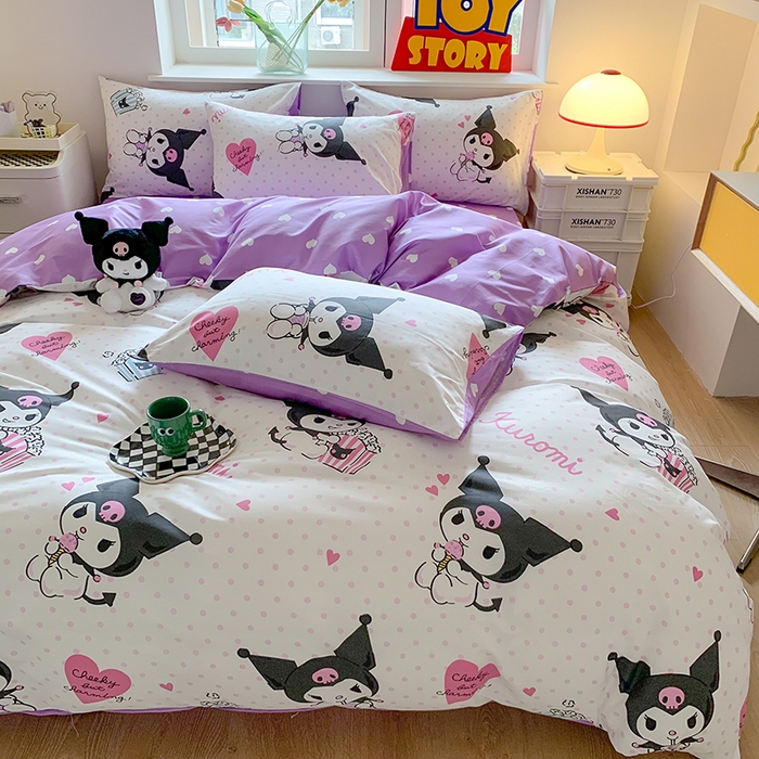 91家纺网 家纺一手货源 找家纺 玉元坊 2025年5月新品三丽鸥全棉床单纯棉床裙床笠三四件套简约基础款式-库洛米简约款式 甜筒库洛米【简约款】