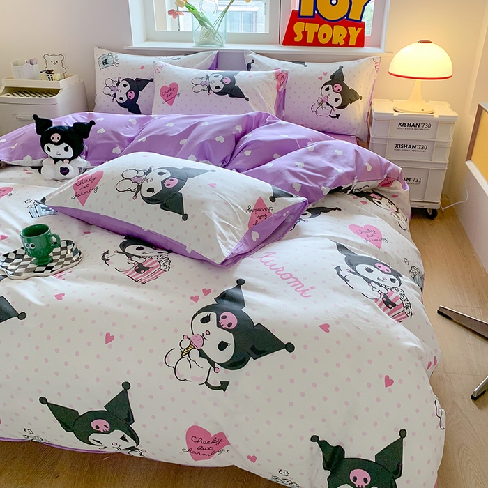 91家纺网 家纺一手货源 找家纺 玉元坊 2025年5月新品三丽鸥全棉床单纯棉床裙床笠三四件套简约基础款式-库洛米简约款式 甜筒库洛米【简约款】