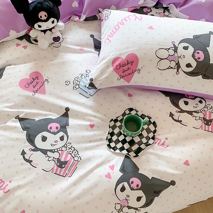 91家纺网 家纺一手货源 找家纺 玉元坊 2025年5月新品三丽鸥全棉床单纯棉床裙床笠三四件套简约基础款式-库洛米简约款式 甜筒库洛米【简约款】