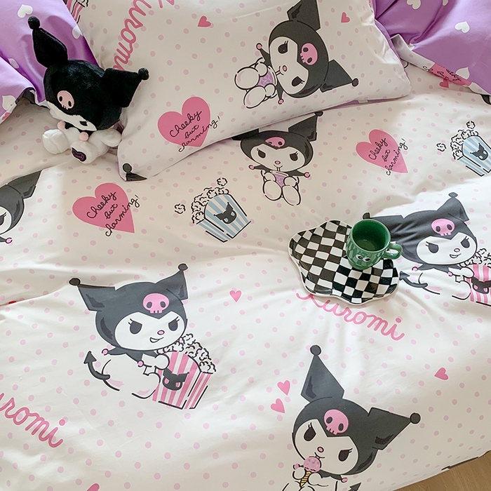 91家纺网 家纺一手货源 找家纺 玉元坊 2025年5月新品三丽鸥全棉床单纯棉床裙床笠三四件套简约基础款式-库洛米简约款式 甜筒库洛米【简约款】