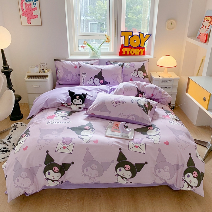 91家纺网 家纺一手货源 找家纺 玉元坊 2025年5月新品三丽鸥全棉床单纯棉床裙床笠三四件套简约基础款式-库洛米简约款式 库洛米【简约款】