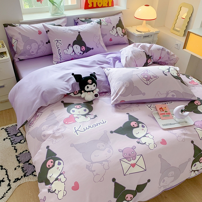 91家纺网 家纺一手货源 找家纺 玉元坊 2025年5月新品三丽鸥全棉床单纯棉床裙床笠三四件套简约基础款式-库洛米简约款式 库洛米【简约款】