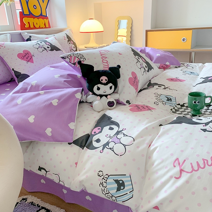 91家纺网 家纺一手货源 找家纺 玉元坊 2025年5月新品三丽鸥全棉床单纯棉床裙床笠三四件套简约基础款式-库洛米简约款式 甜筒库洛米【简约款】