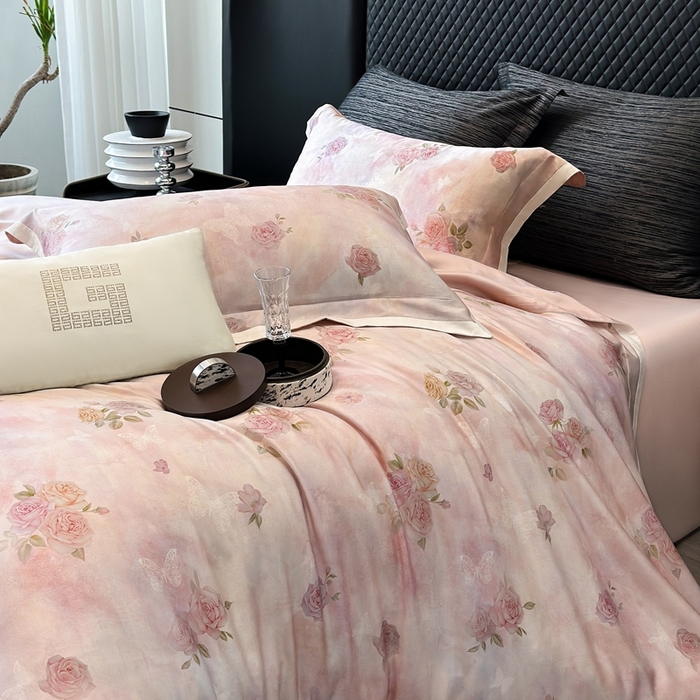 91家纺网 家纺一手货源 找家纺 （总）若未2025新款曼塔 2025 新款柔美玫瑰数码银灰50SX50S奥地利兰精天丝棉套件控价券后不低于368