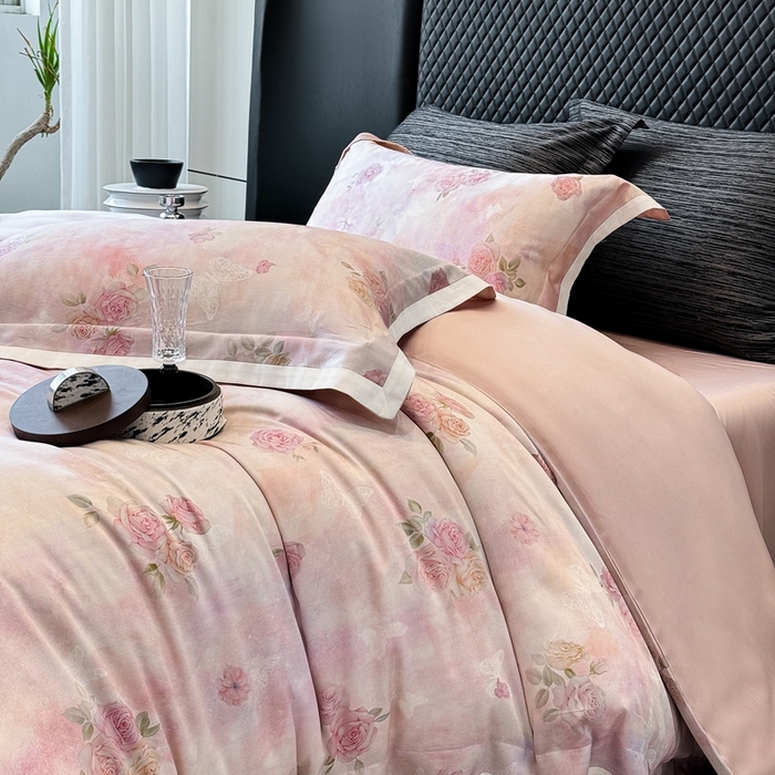 91家纺网 家纺一手货源 找家纺 （总）若未2025新款曼塔 2025 新款柔美玫瑰数码银灰50SX50S奥地利兰精天丝棉套件控价券后不低于368