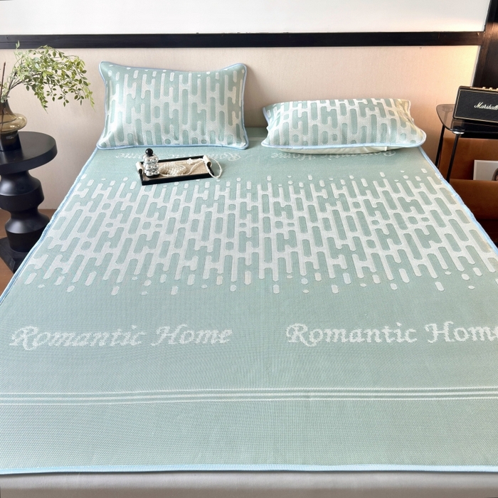 91家纺网 家纺一手货源 找家纺 乐居家纺 2025新款A类碳光抗菌凉感可水洗冰丝凉席席子床笠款 浪漫之家-绿