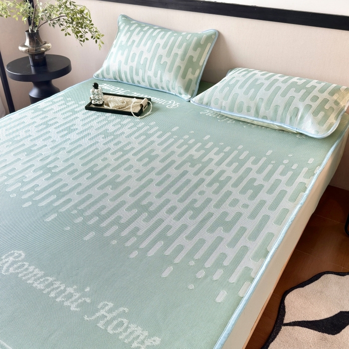 91家纺网 家纺一手货源 找家纺 乐居家纺 2025新款A类碳光抗菌凉感可水洗冰丝凉席席子床笠款 浪漫之家-绿