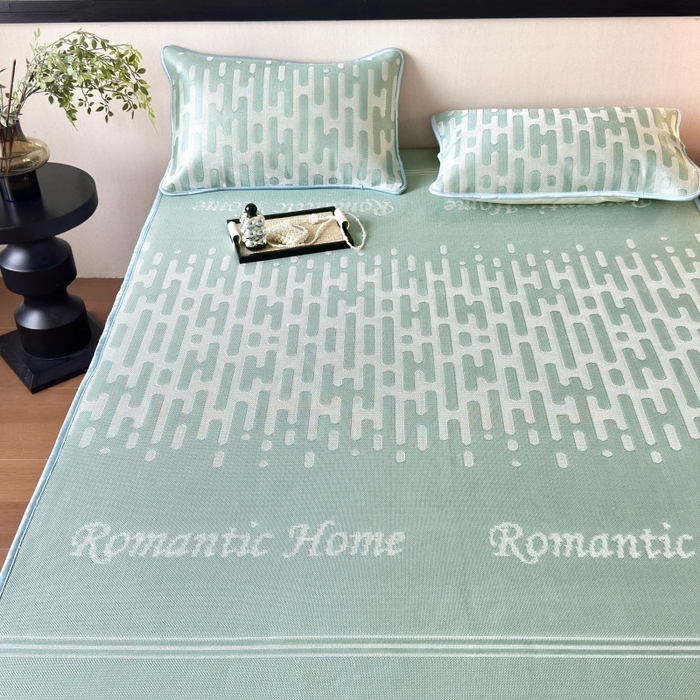 91家纺网 家纺一手货源 找家纺 乐居家纺 2025新款A类碳光抗菌凉感可水洗冰丝凉席席子床笠款 浪漫之家-绿