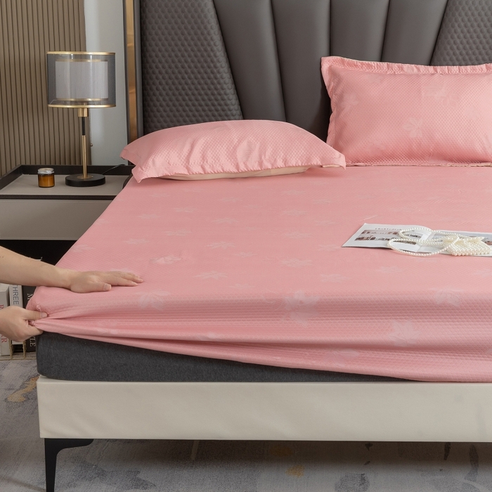 91家纺网 家纺一手货源 找家纺 乐居家纺 2025新款A类凉感纤维凉豆豆可水洗冰丝凉席席子床笠款 玉色-树叶