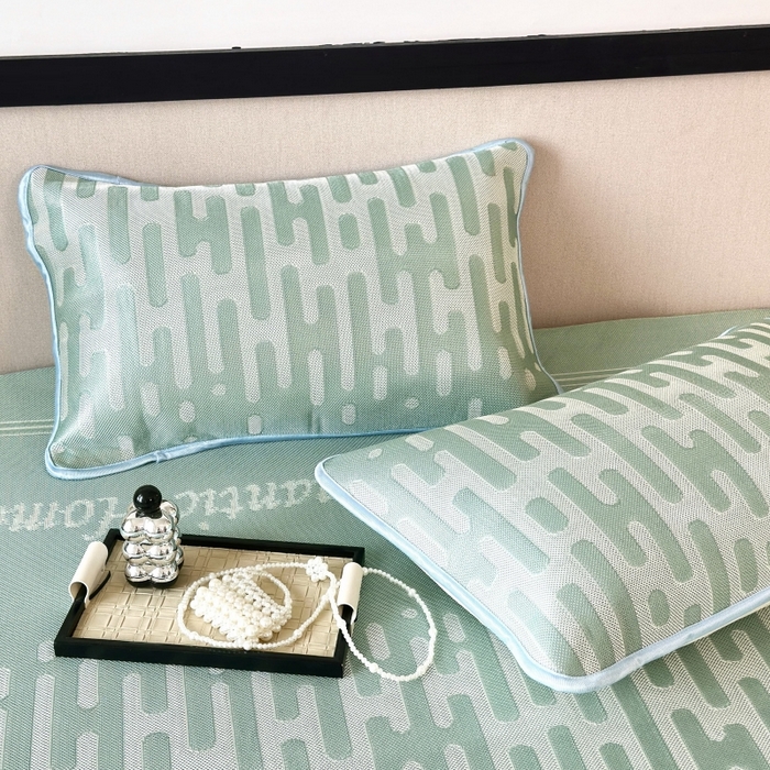 91家纺网 家纺一手货源 找家纺 乐居家纺 2025新款A类碳光抗菌凉感可水洗冰丝凉席席子床笠款 浪漫之家-绿