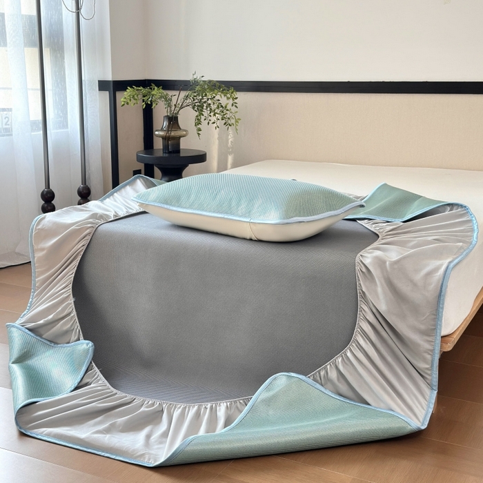 91家纺网 家纺一手货源 找家纺 乐居家纺 2025新款A类碳光抗菌凉感可水洗冰丝凉席席子床笠款 水绿