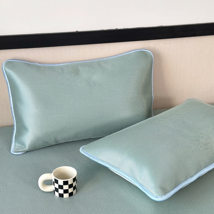 91家纺网 家纺一手货源 找家纺 乐居家纺 2025新款A类碳光抗菌凉感可水洗冰丝凉席席子床笠款 水绿