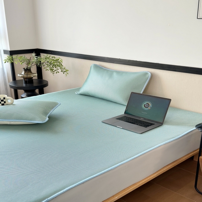 91家纺网 家纺一手货源 找家纺 乐居家纺 2025新款A类碳光抗菌凉感可水洗冰丝凉席席子床笠款 水绿