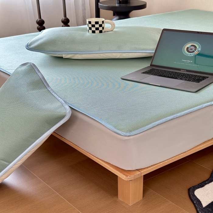 91家纺网 家纺一手货源 找家纺 乐居家纺 2025新款A类碳光抗菌凉感可水洗冰丝凉席席子床笠款 水绿