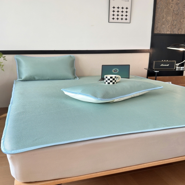 91家纺网 家纺一手货源 找家纺 乐居家纺 2025新款A类碳光抗菌凉感可水洗冰丝凉席席子床笠款 水绿
