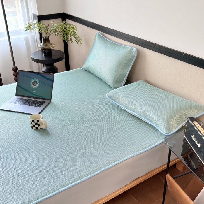 91家纺网 家纺一手货源 找家纺 乐居家纺 2025新款A类碳光抗菌凉感可水洗冰丝凉席席子床笠款 水绿