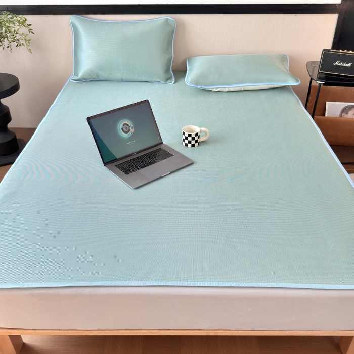 91家纺网 家纺一手货源 找家纺 乐居家纺 2025新款A类碳光抗菌凉感可水洗冰丝凉席席子床笠款 水绿