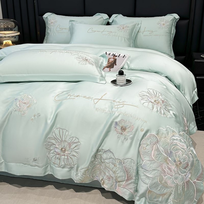 91家纺网 家纺一手货源 找家纺 欧乐蒂 2025新款水洗冰丝刺绣四件套-花颜 花颜-梵星兰