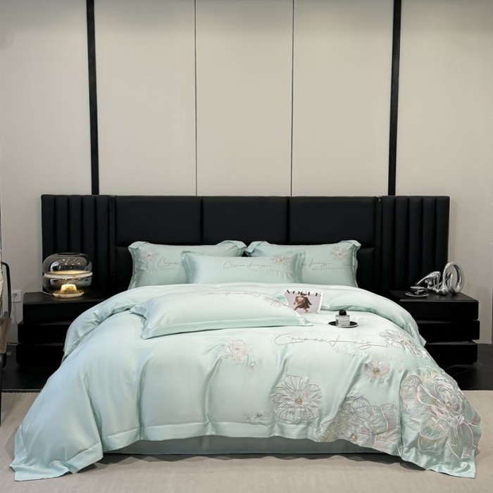 91家纺网 家纺一手货源 找家纺 欧乐蒂 2025新款水洗冰丝刺绣四件套-花颜 花颜-梵星兰