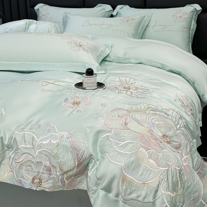 91家纺网 家纺一手货源 找家纺 欧乐蒂 2025新款水洗冰丝刺绣四件套-花颜 花颜-梵星兰