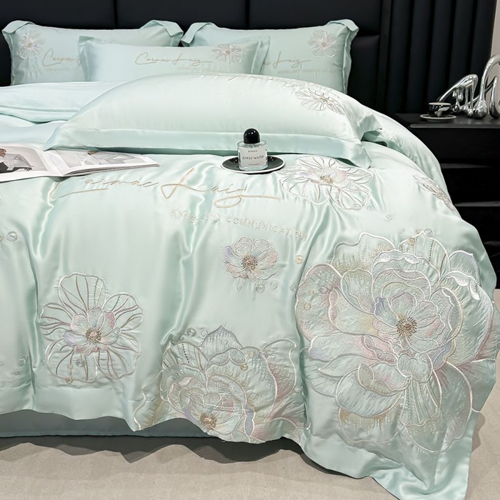 91家纺网 家纺一手货源 找家纺 欧乐蒂 2025新款水洗冰丝刺绣四件套-花颜 花颜-梵星兰