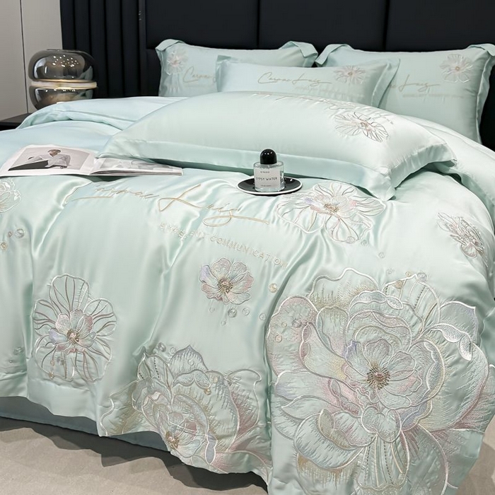 91家纺网 家纺一手货源 找家纺 欧乐蒂 2025新款水洗冰丝刺绣四件套-花颜 花颜-梵星兰