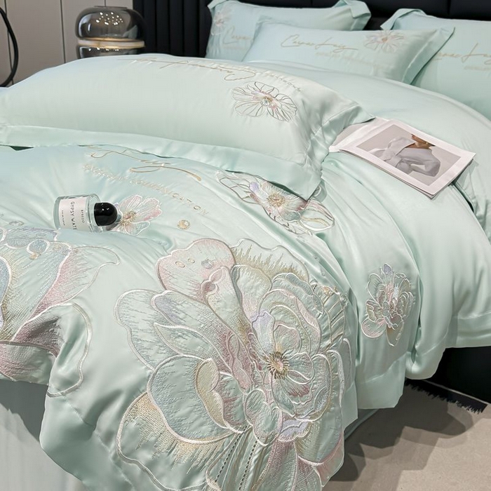 91家纺网 家纺一手货源 找家纺 欧乐蒂 2025新款水洗冰丝刺绣四件套-花颜 花颜-梵星兰