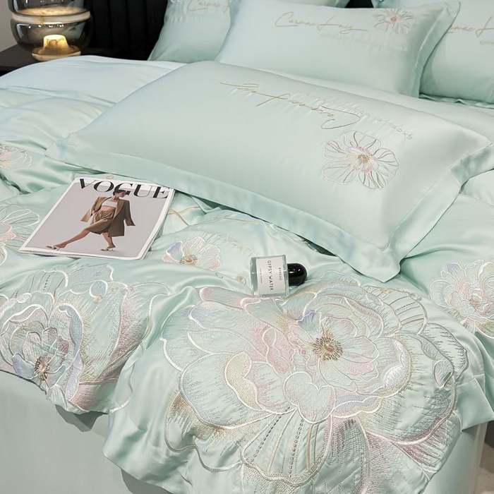 91家纺网 家纺一手货源 找家纺 欧乐蒂 2025新款水洗冰丝刺绣四件套-花颜 花颜-梵星兰