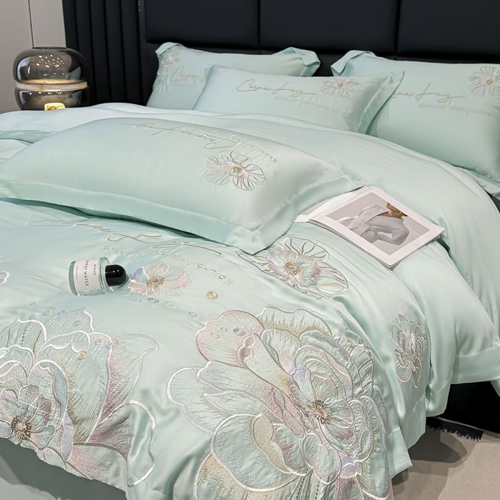 91家纺网 家纺一手货源 找家纺 欧乐蒂 2025新款水洗冰丝刺绣四件套-花颜 花颜-梵星兰