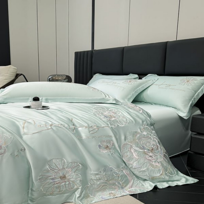 91家纺网 家纺一手货源 找家纺 欧乐蒂 2025新款水洗冰丝刺绣四件套-花颜 花颜-梵星兰