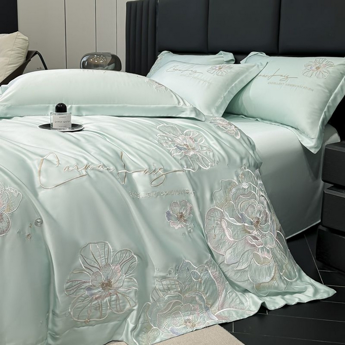 91家纺网 家纺一手货源 找家纺 欧乐蒂 2025新款水洗冰丝刺绣四件套-花颜 花颜-梵星兰