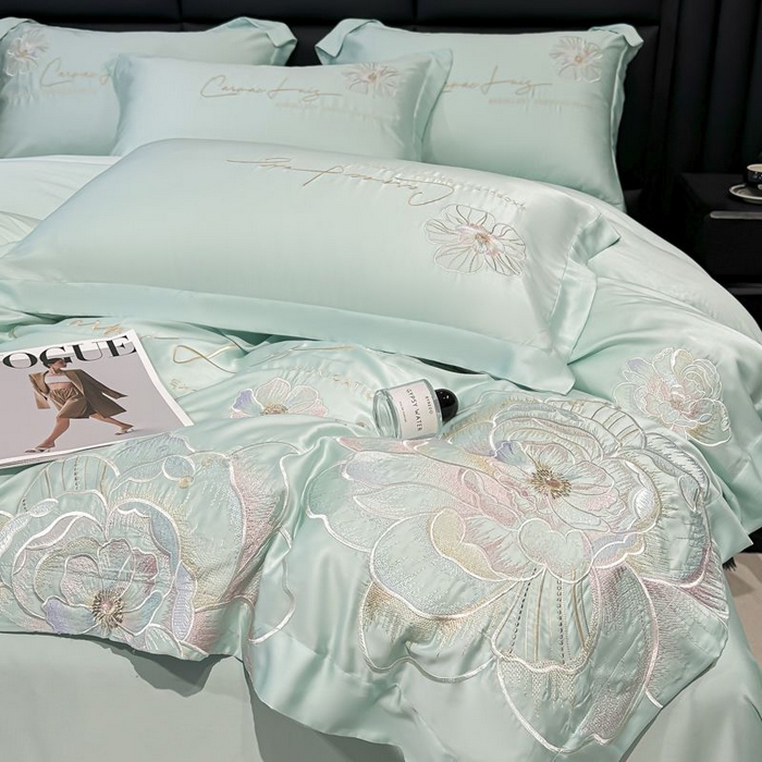 91家纺网 家纺一手货源 找家纺 欧乐蒂 2025新款水洗冰丝刺绣四件套-花颜 花颜-梵星兰